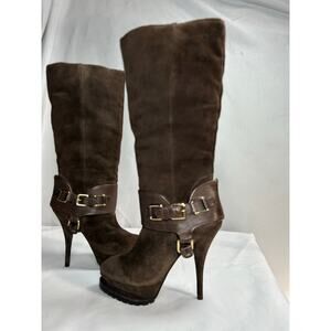 Elizabeth and James Must Brown Suede Sherpa Lined Boots Sz 7 Platform Heels